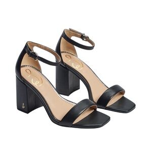 Sam Edelman Daniella Black Leather Ankle Strap Block Heel Sandals EUC Size 8